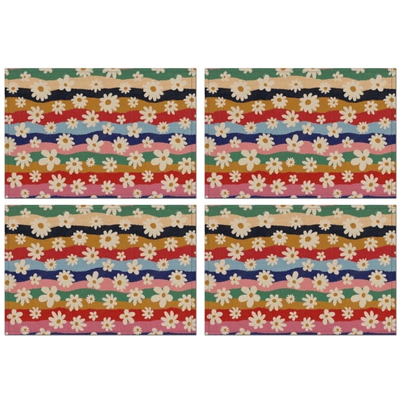 Pioneer Flower Floral Print Pattern Summer Placemats Table Placemats Set Of 4-Linen Kitchen Washable Placemats Table Mats 12x18 Inch Non-Slip Heat Resistant