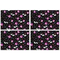 Pioneer Flower Floral Print Pattern Summer Placemats Table Placemats Set Of 4-Linen Kitchen Washable Placemats Table Mats 12x18 Inch Non-Slip Heat Resistant
