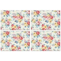 Pioneer Flower Floral Print Pattern Summer Placemats Table Placemats Set Of 4-Linen Kitchen Washable Placemats Table Mats 12x18 Inch Non-Slip Heat Resistant