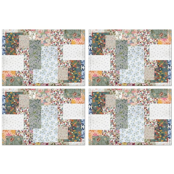 Pioneer Flower Floral Print Pattern Summer Placemats Table Placemats Set Of 4-Linen Kitchen Washable Placemats Table Mats 12x18 Inch Non-Slip Heat Resistant