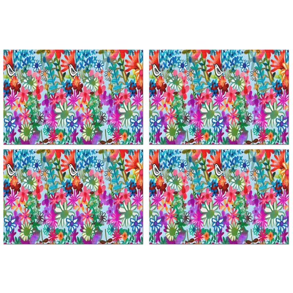 Pioneer Flower Floral Print Pattern Summer Placemats Table Placemats Set Of 4-Linen Kitchen Washable Placemats Table Mats 12x18 Inch Non-Slip Heat Resistant