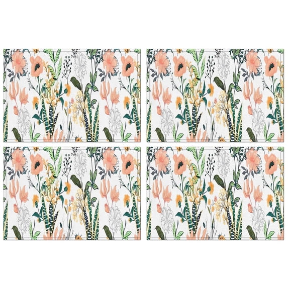 Pioneer Flower Floral Print Pattern Summer Placemats Table Placemats Set Of 4-Linen Kitchen Washable Placemats Table Mats 12x18 Inch Non-Slip Heat Resistant