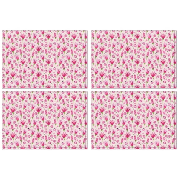 Pioneer Flower Floral Print Pattern Summer Placemats Table Placemats Set Of 4-Linen Kitchen Washable Placemats Table Mats 12x18 Inch Non-Slip Heat Resistant