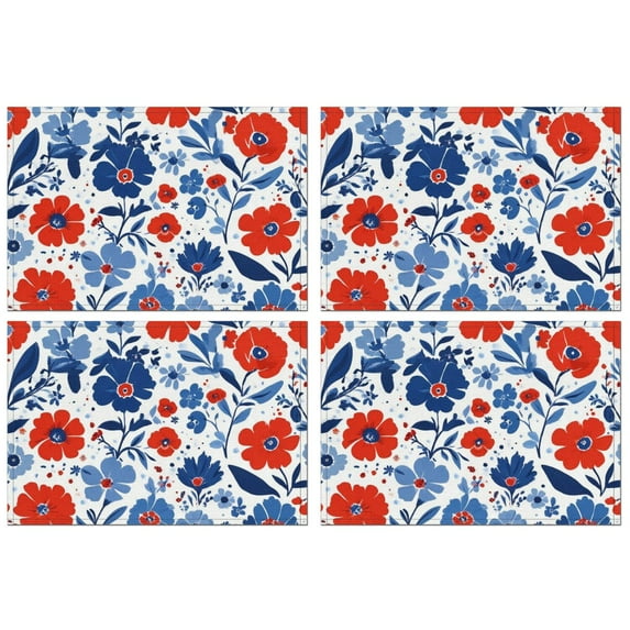 Pioneer Flower Floral Print Pattern Summer Placemats Table Placemats Set Of 4-Linen Kitchen Washable Placemats Table Mats 12x18 Inch Non-Slip Heat Resistant