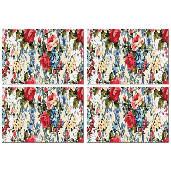 Pioneer Flower Floral Print Pattern Summer Placemats Table Placemats Set Of 4-Linen Kitchen Washable Placemats Table Mats 12x18 Inch Non-Slip Heat Resistant