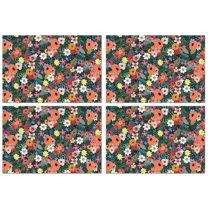 Pioneer Flower Floral Print Pattern Summer Placemats Table Placemats Set Of 4-Linen Kitchen Washable Placemats Table Mats 12x18 Inch Non-Slip Heat Resistant