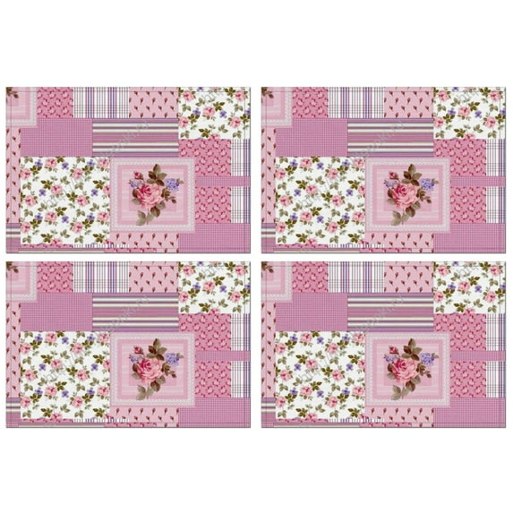 Pioneer Flower Floral Print Pattern Summer Placemats Table Placemats Set Of 4-Linen Kitchen Washable Placemats Table Mats 12x18 Inch Non-Slip Heat Resistant