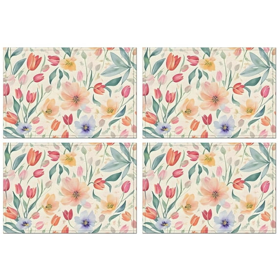 Pioneer Flower Floral Print Pattern Summer Placemats Table Placemats Set Of 4-Linen Kitchen Washable Placemats Table Mats 12x18 Inch Non-Slip Heat Resistant