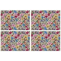 Pioneer Flower Floral Print Pattern Summer Placemats Table Placemats Set Of 4-Linen Kitchen Washable Placemats Table Mats 12x18 Inch Non-Slip Heat Resistant