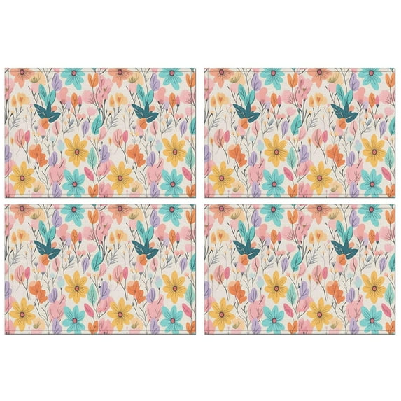 Pioneer Flower Floral Print Pattern Summer Placemats Table Placemats Set Of 4-Linen Kitchen Washable Placemats Table Mats 12x18 Inch Non-Slip Heat Resistant