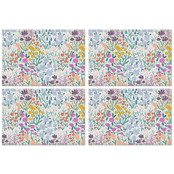 Pioneer Flower Floral Print Pattern Summer Placemats Table Placemats Set Of 4-Linen Kitchen Washable Placemats Table Mats 12x18 Inch Non-Slip Heat Resistant
