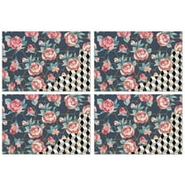 Pioneer Flower Floral Print Pattern Summer Placemats Table Placemats Set Of 4-Linen Kitchen Washable Placemats Table Mats 12x18 Inch Non-Slip Heat Resistant