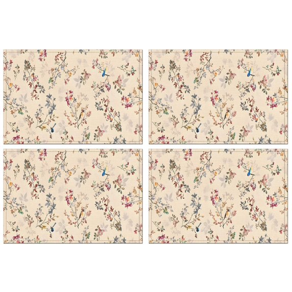 Pioneer Flower Floral Print Pattern Summer Placemats Table Placemats Set Of 4-Linen Kitchen Washable Placemats Table Mats 12x18 Inch Non-Slip Heat Resistant
