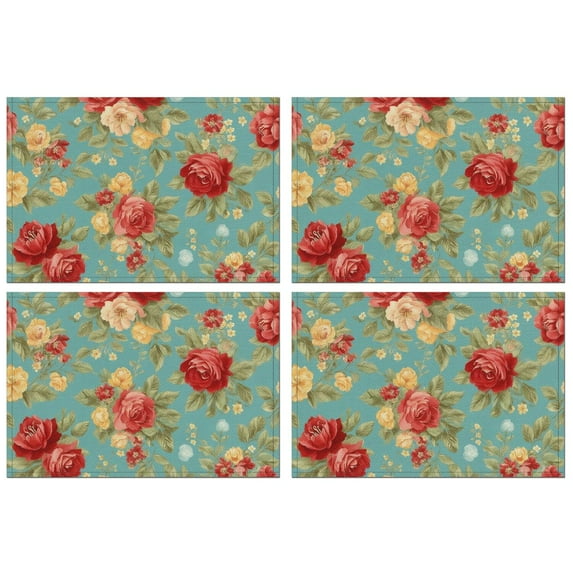 Pioneer Flower Floral Print Pattern Summer Placemats Table Placemats Set Of 4-Linen Kitchen Washable Placemats Table Mats 12x18 Inch Non-Slip Heat Resistant