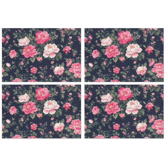 Pioneer Flower Floral Print Pattern Summer Placemats Table Placemats Set Of 4-Linen Kitchen Washable Placemats Table Mats 12x18 Inch Non-Slip Heat Resistant