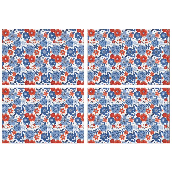 Pioneer Flower Floral Print Pattern Summer Placemats Table Placemats Set Of 4-Linen Kitchen Washable Placemats Table Mats 12x18 Inch Non-Slip Heat Resistant
