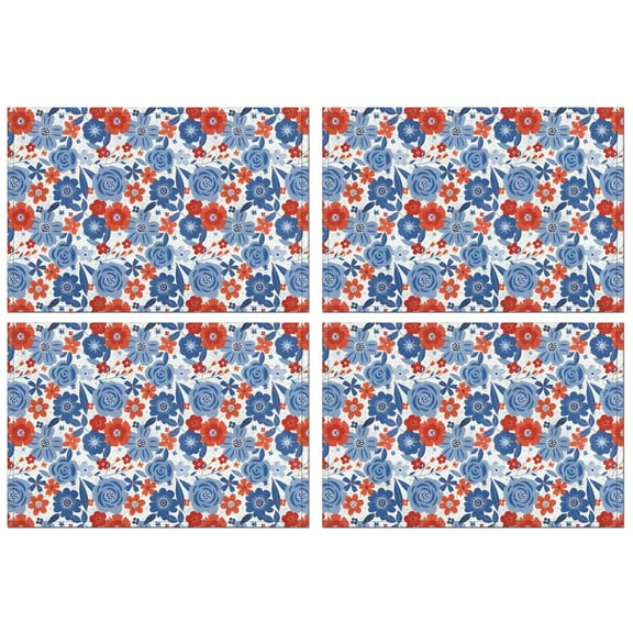 Pioneer Flower Floral Print Pattern Summer Placemats Table Placemats Set Of 4-Linen Kitchen Washable Placemats Table Mats 12x18 Inch Non-Slip Heat Resistant