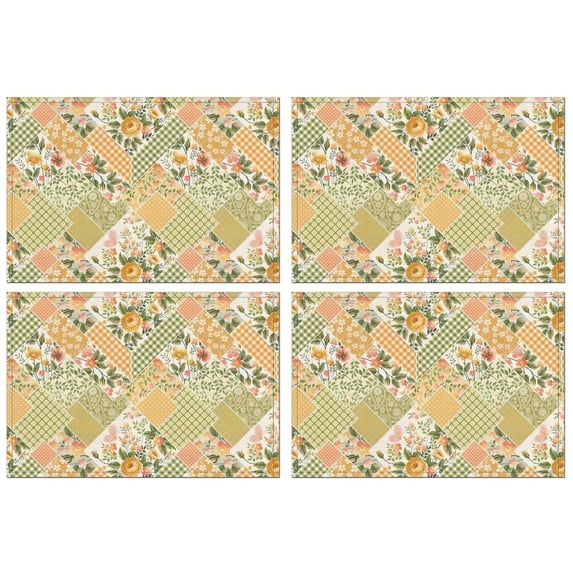 Pioneer Flower Floral Print Pattern Summer Placemats Table Placemats Set Of 4-Linen Kitchen Washable Placemats Table Mats 12x18 Inch Non-Slip Heat Resistant