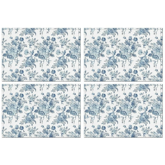 Pioneer Flower Floral Print Pattern Summer Placemats Table Placemats Set Of 4-Linen Kitchen Washable Placemats Table Mats 12x18 Inch Non-Slip Heat Resistant