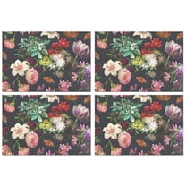 Pioneer Flower Floral Print Pattern Summer Placemats Table Placemats Set Of 4-Linen Kitchen Washable Placemats Table Mats 12x18 Inch Non-Slip Heat Resistant