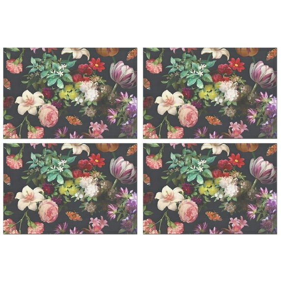 Pioneer Flower Floral Print Pattern Summer Placemats Table Placemats Set Of 4-Linen Kitchen Washable Placemats Table Mats 12x18 Inch Non-Slip Heat Resistant