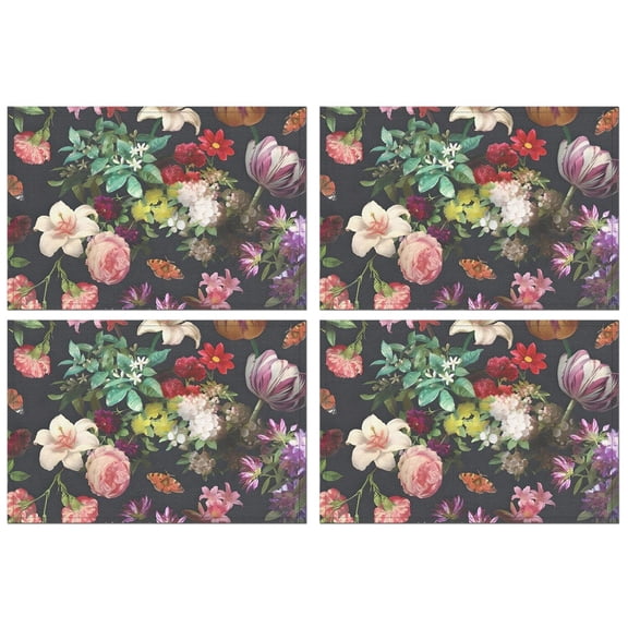 Pioneer Flower Floral Print Pattern Summer Placemats Table Placemats Set Of 4-Linen Kitchen Washable Placemats Table Mats 12x18 Inch Non-Slip Heat Resistant