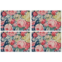 Pioneer Flower Floral Print Pattern Summer Placemats Table Placemats Set Of 4-Linen Kitchen Washable Placemats Table Mats 12x18 Inch Non-Slip Heat Resistant