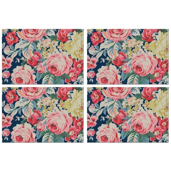 Pioneer Flower Floral Print Pattern Summer Placemats Table Placemats Set Of 4-Linen Kitchen Washable Placemats Table Mats 12x18 Inch Non-Slip Heat Resistant