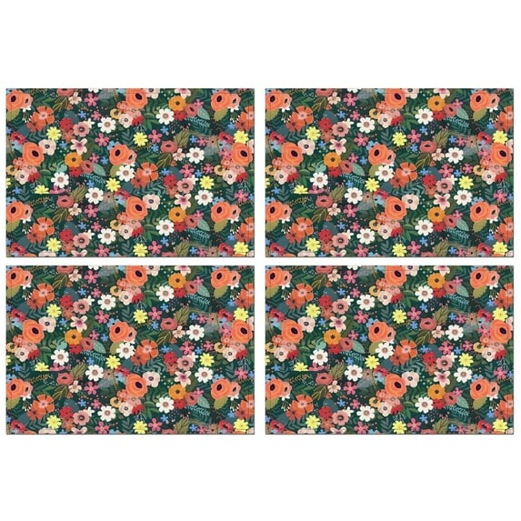 Pioneer Flower Floral Print Pattern Summer Placemats Table Placemats Set Of 4-Linen Kitchen Washable Placemats Table Mats 12x18 Inch Non-Slip Heat Resistant