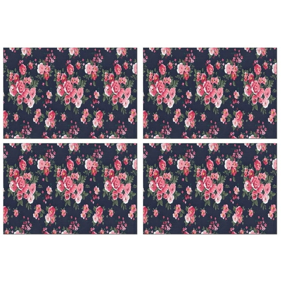 Pioneer Flower Floral Print Pattern Summer Placemats Table Placemats Set Of 4-Linen Kitchen Washable Placemats Table Mats 12x18 Inch Non-Slip Heat Resistant