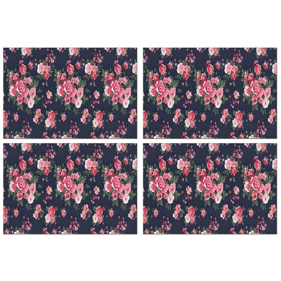 Pioneer Flower Floral Print Pattern Summer Placemats Table Placemats Set Of 4-Linen Kitchen Washable Placemats Table Mats 12x18 Inch Non-Slip Heat Resistant