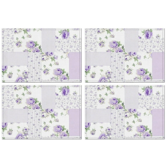 Pioneer Flower Floral Print Pattern Summer Placemats Table Placemats Set Of 4-Linen Kitchen Washable Placemats Table Mats 12x18 Inch Non-Slip Heat Resistant