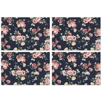 Pioneer Flower Floral Print Pattern Summer Placemats Table Placemats Set Of 4-Linen Kitchen Washable Placemats Table Mats 12x18 Inch Non-Slip Heat Resistant