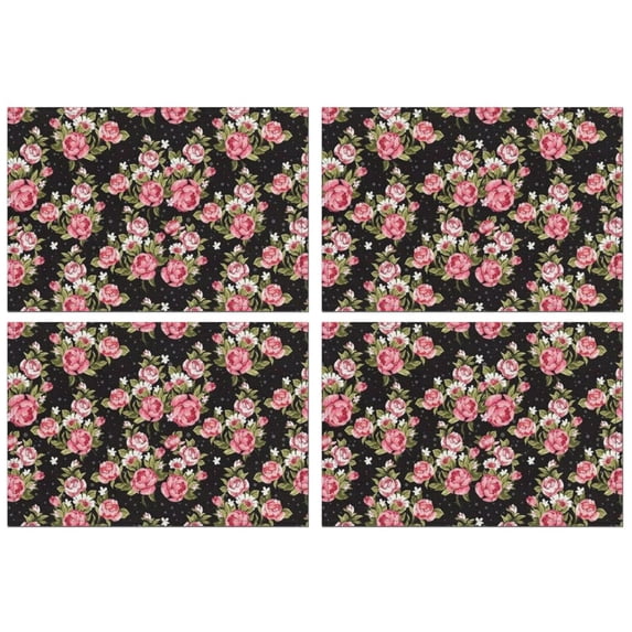 Pioneer Flower Floral Print Pattern Summer Placemats Table Placemats Set Of 4-Linen Kitchen Washable Placemats Table Mats 12x18 Inch Non-Slip Heat Resistant