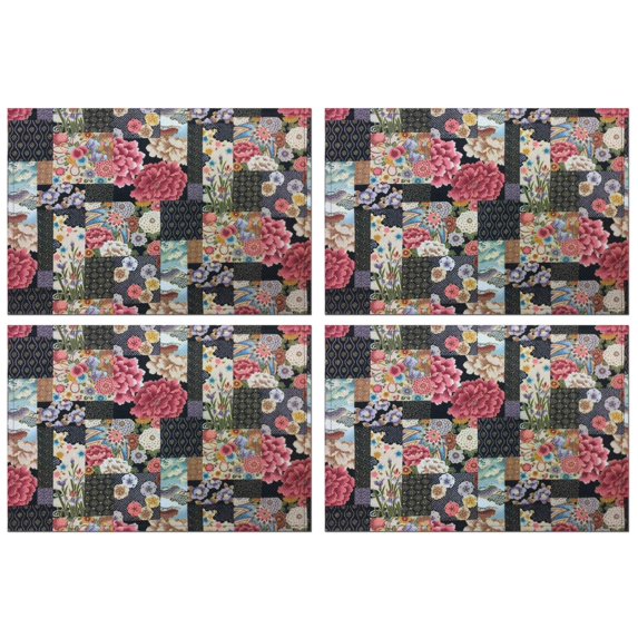 Pioneer Flower Floral Print Pattern Summer Placemats Table Placemats Set Of 4-Linen Kitchen Washable Placemats Table Mats 12x18 Inch Non-Slip Heat Resistant