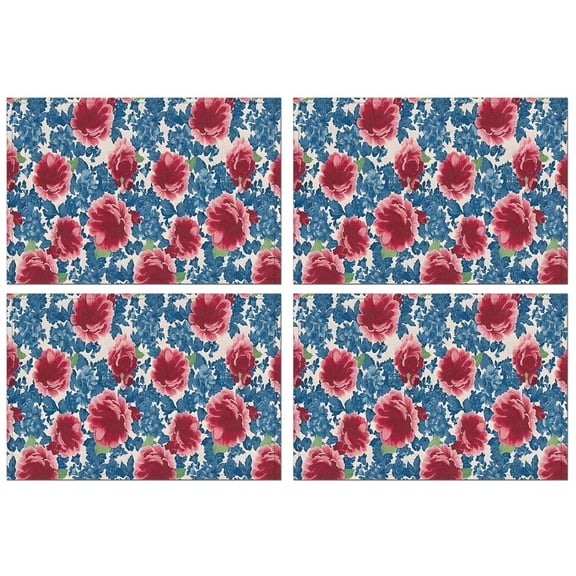 Pioneer Flower Floral Print Pattern Summer Placemats Table Placemats Set Of 4-Linen Kitchen Washable Placemats Table Mats 12x18 Inch Non-Slip Heat Resistant