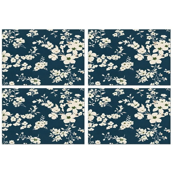 Pioneer Flower Floral Print Pattern Summer Placemats Table Placemats Set Of 4-Linen Kitchen Washable Placemats Table Mats 12x18 Inch Non-Slip Heat Resistant