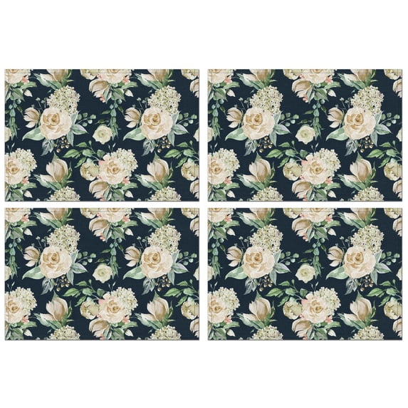 Pioneer Flower Floral Print Pattern Summer Placemats Table Placemats Set Of 4-Linen Kitchen Washable Placemats Table Mats 12x18 Inch Non-Slip Heat Resistant