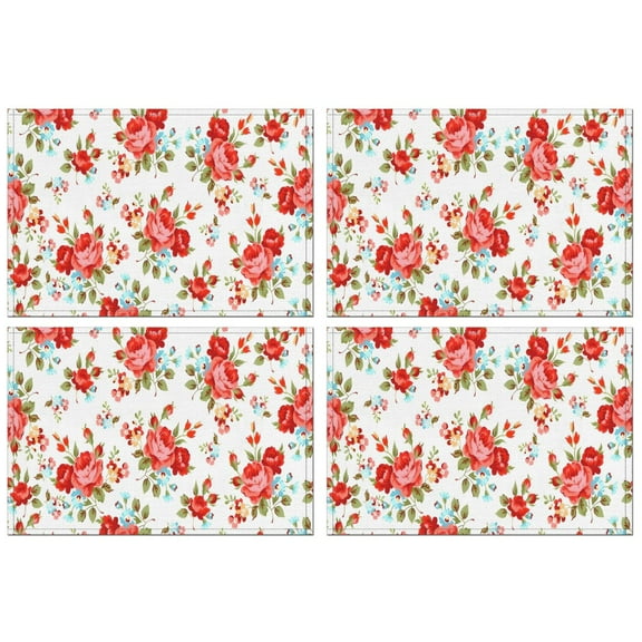 Pioneer Flower Floral Print Pattern Summer Placemats Table Placemats Set Of 4-Linen Kitchen Washable Placemats Table Mats 12x18 Inch Non-Slip Heat Resistant