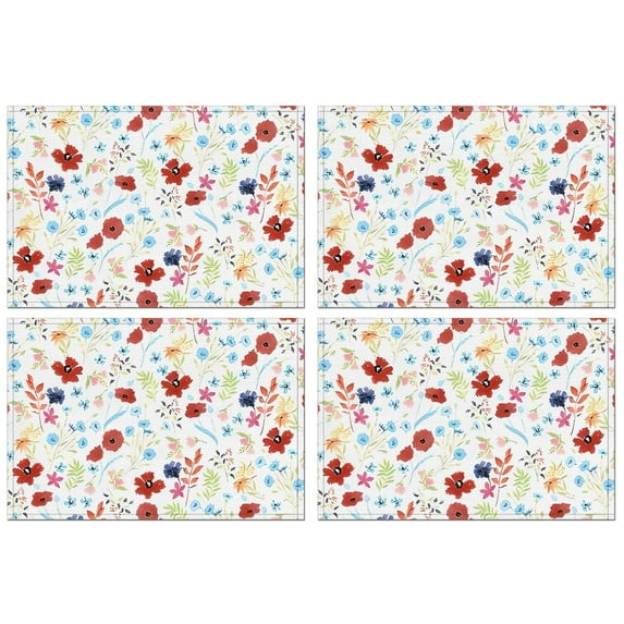Pioneer Flower Floral Print Pattern Summer Placemats Table Placemats Set Of 4-Linen Kitchen Washable Placemats Table Mats 12x18 Inch Non-Slip Heat Resistant