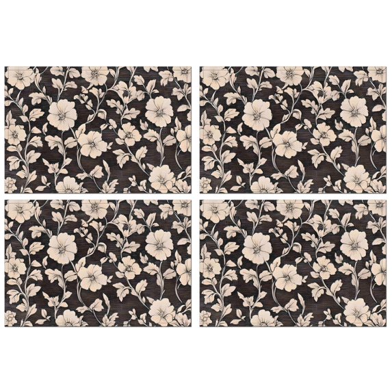 Pioneer Flower Floral Print Pattern Summer Placemats Table Placemats Set Of 4-Linen Kitchen Washable Placemats Table Mats 12x18 Inch Non-Slip Heat Resistant