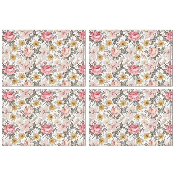 Pioneer Flower Floral Print Pattern Summer Placemats Table Placemats Set Of 4-Linen Kitchen Washable Placemats Table Mats 12x18 Inch Non-Slip Heat Resistant