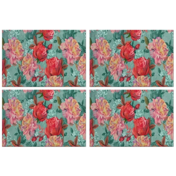 Pioneer Flower Floral Print Pattern Summer Placemats Table Placemats Set Of 4-Linen Kitchen Washable Placemats Table Mats 12x18 Inch Non-Slip Heat Resistant