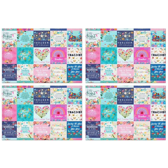 Pioneer Flower Floral Print Pattern Summer Placemats Table Placemats Set Of 4-Linen Kitchen Washable Placemats Table Mats 12x18 Inch Non-Slip Heat Resistant