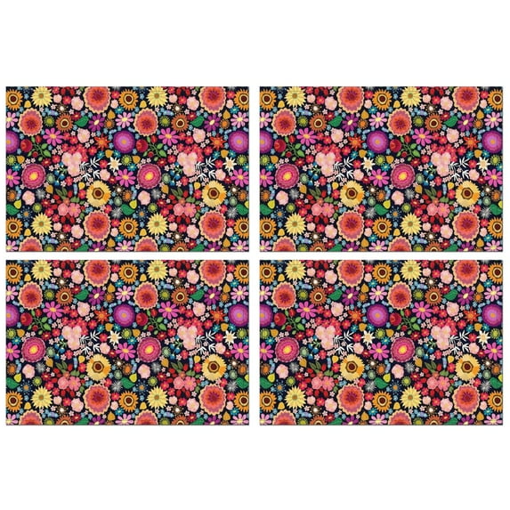 Pioneer Flower Floral Print Pattern Summer Placemats Table Placemats Set Of 4-Linen Kitchen Washable Placemats Table Mats 12x18 Inch Non-Slip Heat Resistant