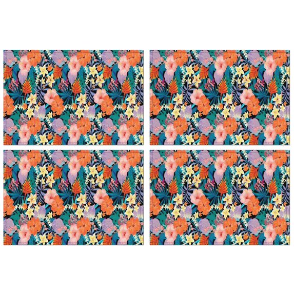 Pioneer Flower Floral Print Pattern Summer Placemats Table Placemats Set Of 4-Linen Kitchen Washable Placemats Table Mats 12x18 Inch Non-Slip Heat Resistant