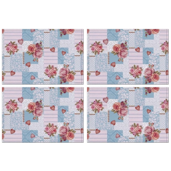 Pioneer Flower Floral Print Pattern Summer Placemats Table Placemats Set Of 4-Linen Kitchen Washable Placemats Table Mats 12x18 Inch Non-Slip Heat Resistant