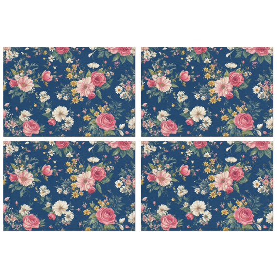 Pioneer Flower Floral Print Pattern Summer Placemats Table Placemats Set Of 4-Linen Kitchen Washable Placemats Table Mats 12x18 Inch Non-Slip Heat Resistant