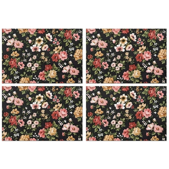Pioneer Flower Floral Print Pattern Summer Placemats Table Placemats Set Of 4-Linen Kitchen Washable Placemats Table Mats 12x18 Inch Non-Slip Heat Resistant