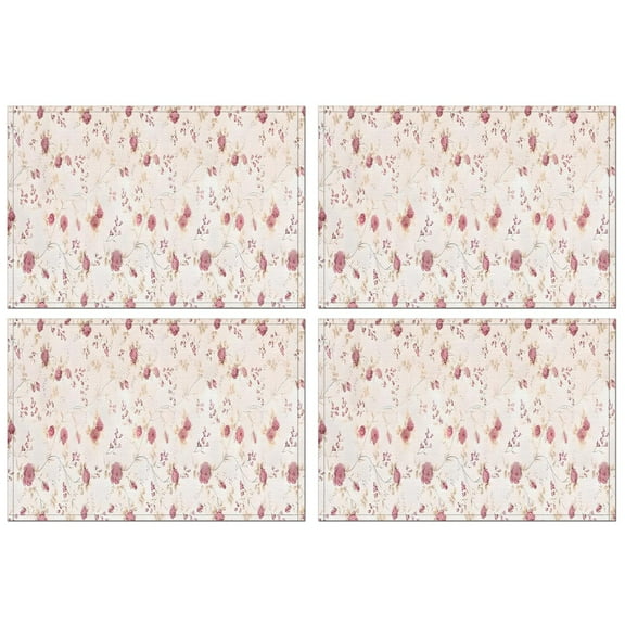 Pioneer Flower Floral Print Pattern Summer Placemats Table Placemats Set Of 4-Linen Kitchen Washable Placemats Table Mats 12x18 Inch Non-Slip Heat Resistant